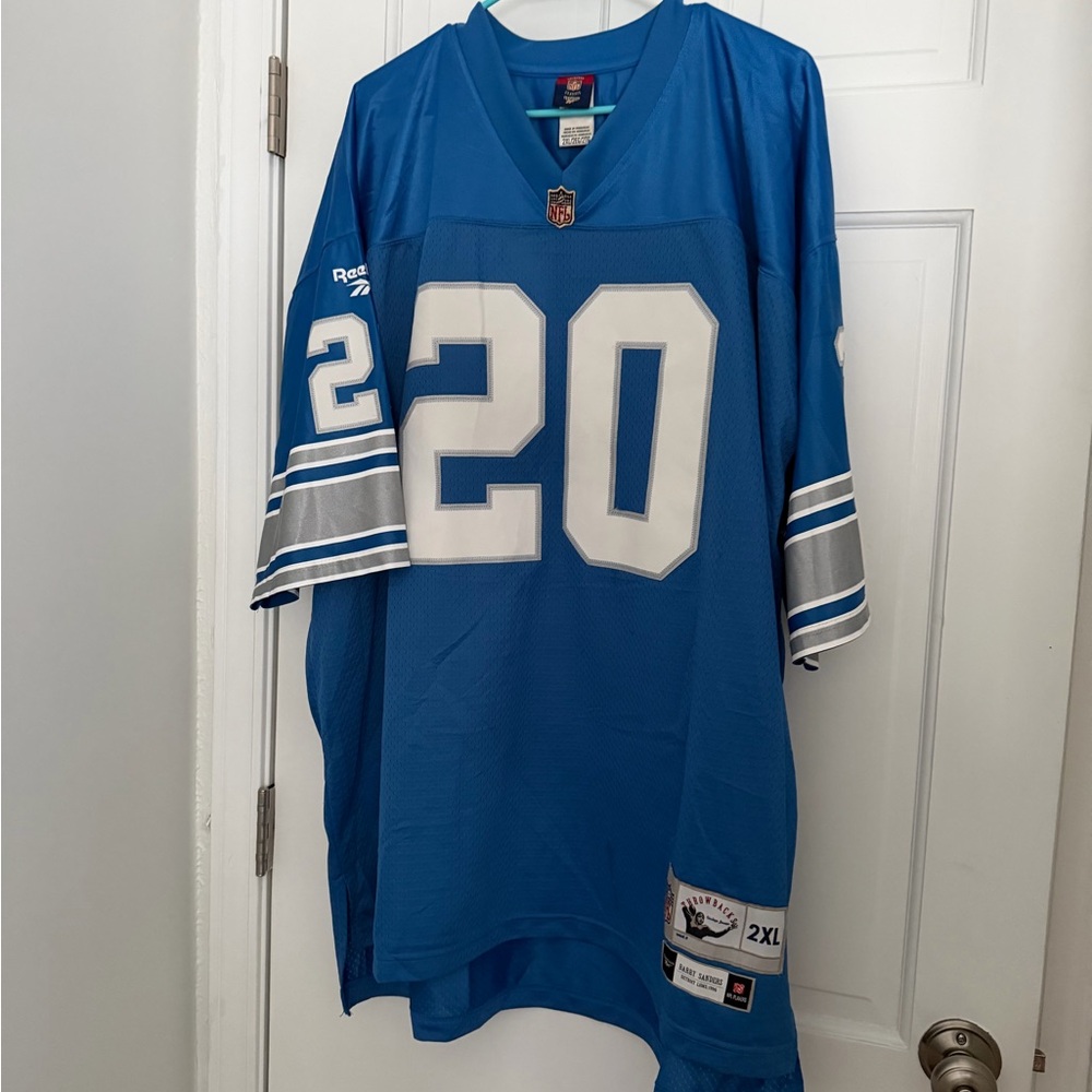 Barry Sanders NFL men’s Reebok Blue and White throwback Football Jersey size 2xl